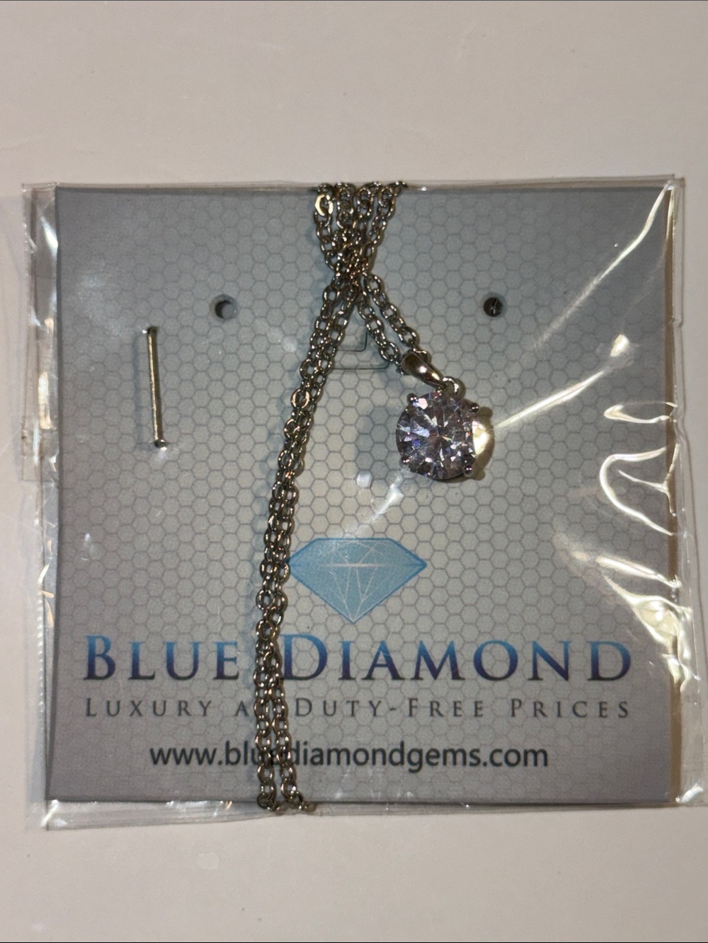 Blue Diamond 925 Sterling Silver Necklace with Pink Round Pendant